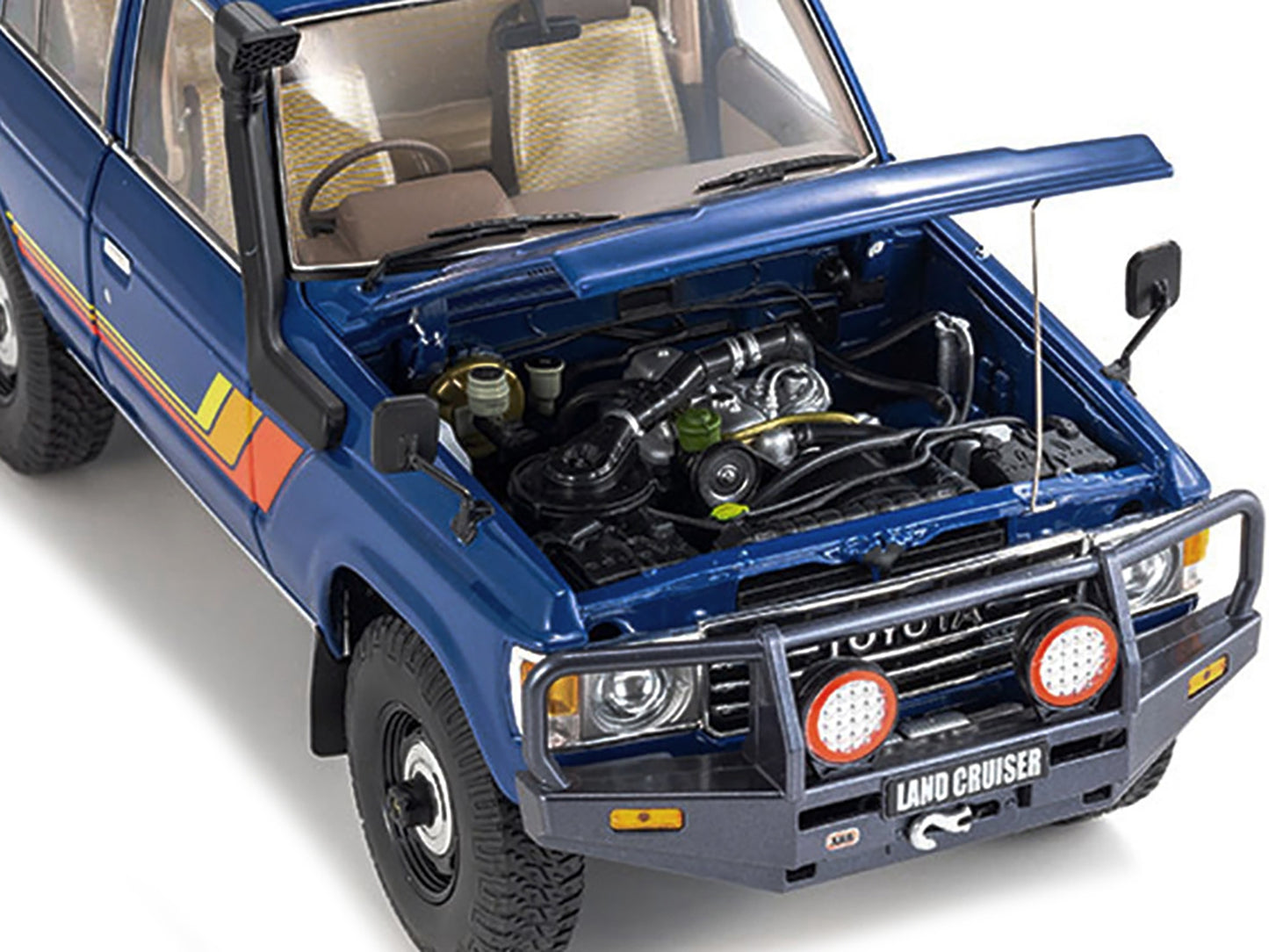 Toyota Land Cruiser 60 RHD (Right Hand Drive) Blue with Stripes and Roof Rack with Accessories 1/18 Diecast Model Car by Kyosho