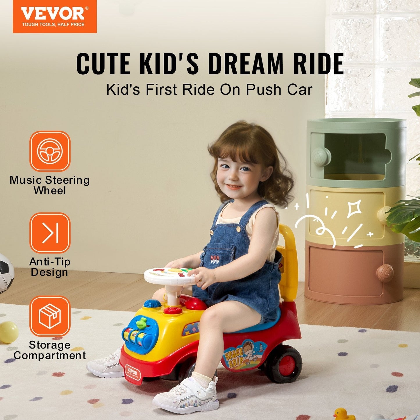 Ride On Push Car for Toddlers, Ages 1-3, Ride Racer, Sit to Stand Toddler Ride On Toy, Classic Kids Ride On Car with Music Steering Wheel, Horn & Under Seat Storage, Ride On Toy for Boys Girls W2B