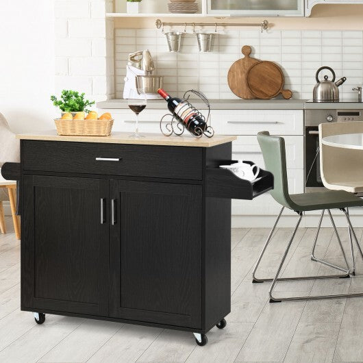Rolling Kitchen Island Cart with Towel and Spice Rack-Gray W2B