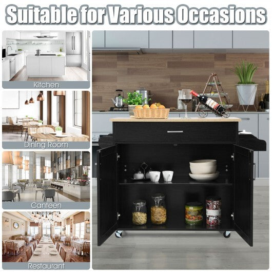 Rolling Kitchen Island Cart with Towel and Spice Rack-Gray W2B