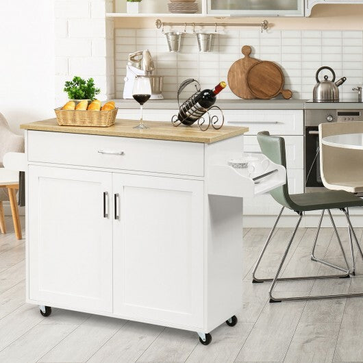 Rolling Kitchen Island Cart with Towel and Spice Rack-Gray W2B