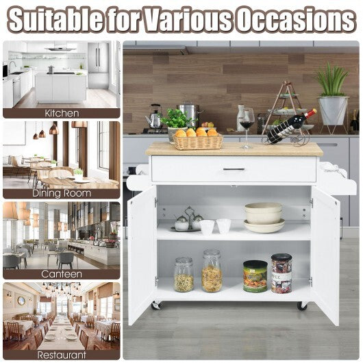 Rolling Kitchen Island Cart with Towel and Spice Rack-Gray W2B