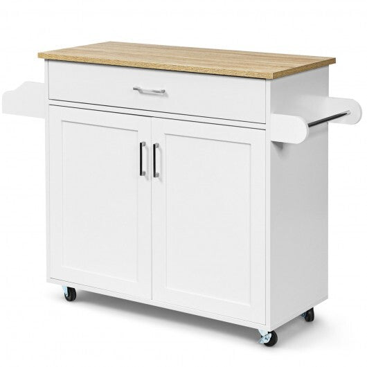 Rolling Kitchen Island Cart with Towel and Spice Rack-Gray W2B