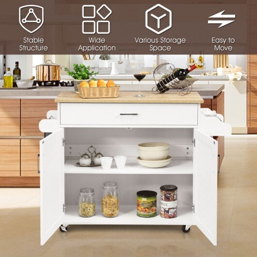 Rolling Kitchen Island Cart with Towel and Spice Rack-Gray W2B