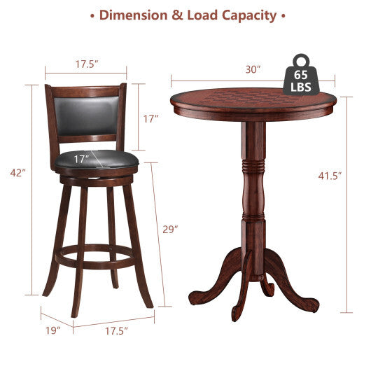 42 Inch Wooden Round Pub Pedestal Side Table with Chessboard