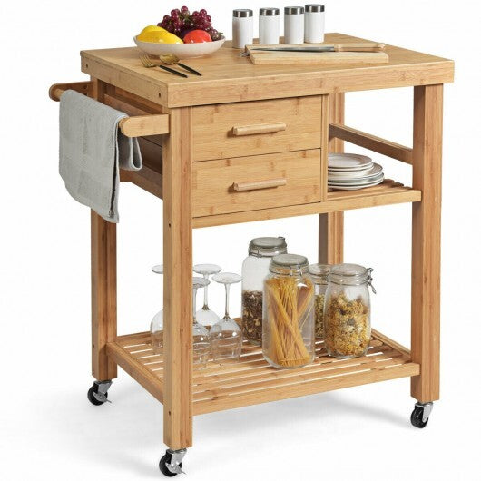 Bamboo Kitchen Trolley Cart with Tower Rack and Drawers