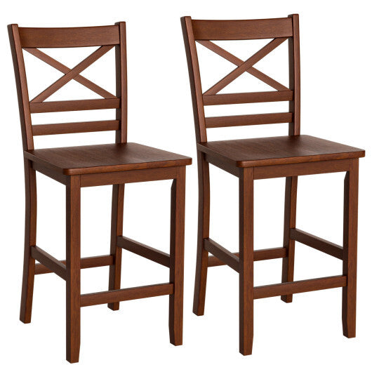 Set of 2 Bar Stools 25 Inch Counter Height Chairs with PU Leather Seat