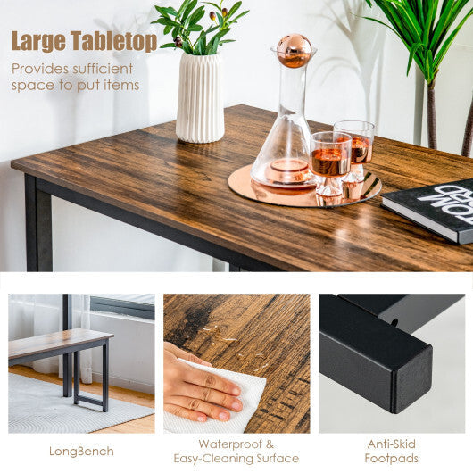 3 Pieces Dining Table Set with 2 Benches for Dining Room Kitchen Bar-Brown W2B