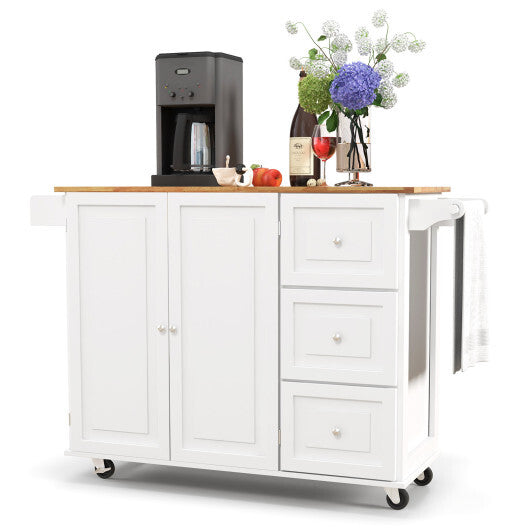 Kitchen Island Trolley Cart Wood with Drop-Leaf Tabletop and Storage Cabinet-Black
