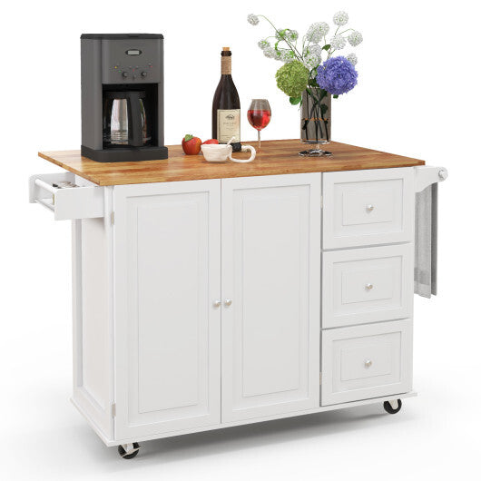 Kitchen Island Trolley Cart Wood with Drop-Leaf Tabletop and Storage Cabinet-Black