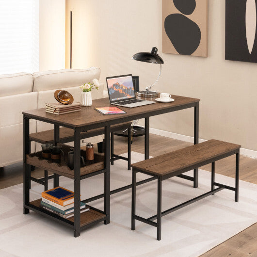 3 Pieces Dining Table Set for 4 with Wine Rack-Brown W2B