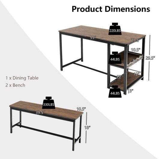 3 Pieces Dining Table Set for 4 with Wine Rack-Brown W2B
