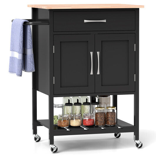 Rolling Kitchen Island Cart with Drawer and Towel Rack-Brown