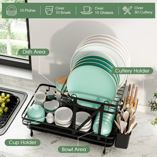 2-Tier Collapsible Dish Rack with Removable Drip Tray W2B