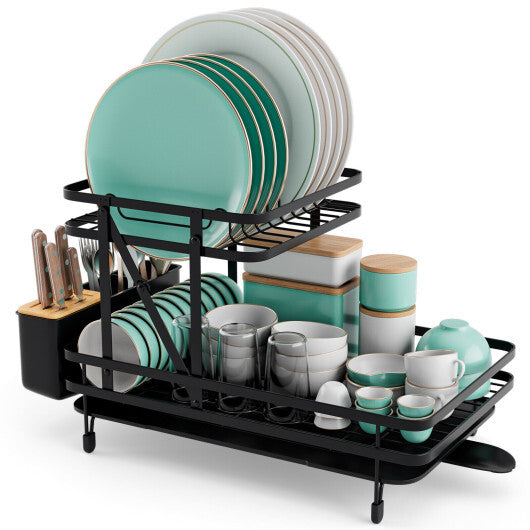 2-Tier Collapsible Dish Rack with Removable Drip Tray W2B