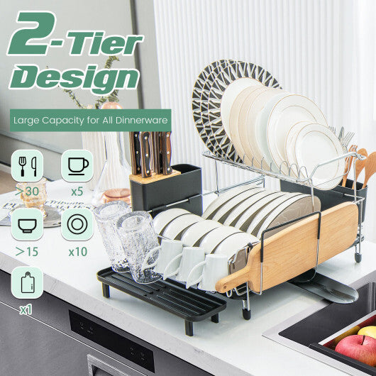 2-Tier Detachable Dish Rack with Drainboard and 360? Swivel Spout W2B