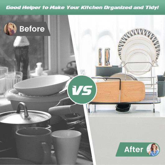 2-Tier Detachable Dish Rack with Drainboard and 360? Swivel Spout W2B