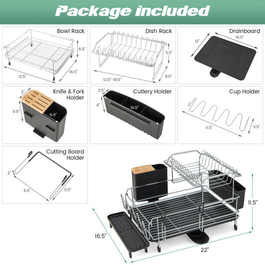 2-Tier Detachable Dish Rack with Drainboard and 360? Swivel Spout W2B
