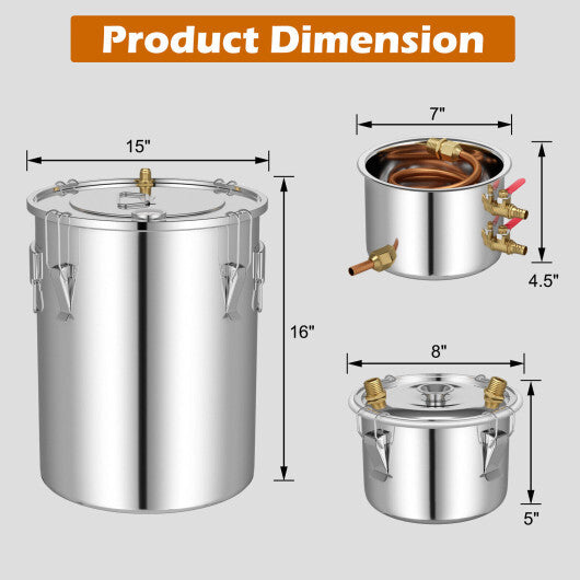 5/10 Gal 22/38 L Water Alcohol Distiller for DIY Whisky-5 Gal W2B
