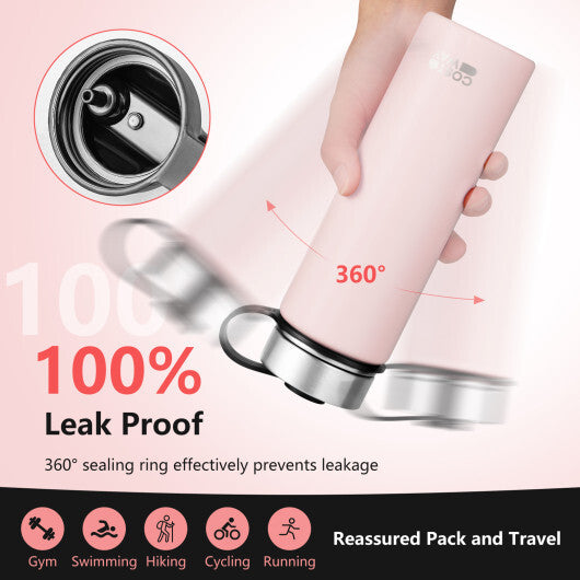 22 Oz Double-walled Insulated Stainless Steel Water Bottle with 2 Lids and Straw-Pink - Color: Pink W2B