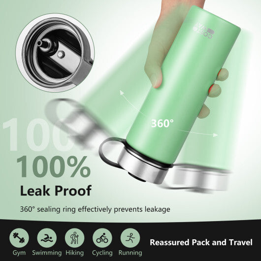 22 Oz Double-walled Insulated Stainless Steel Water Bottle with 2 Lids and Straw-Green - Color: Green W2B