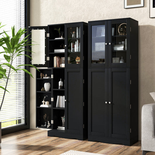 Tall Kitchen Pantry Cabinet with Dual Tempered Glass Doors and Shelves-Black W2B