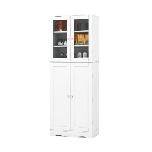 Tall Kitchen Pantry Cabinet with Dual Tempered Glass Doors and Shelves-Black W2B
