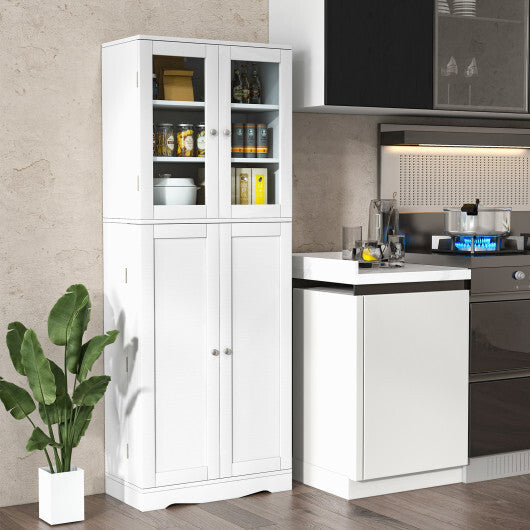 Tall Kitchen Pantry Cabinet with Dual Tempered Glass Doors and Shelves-Black W2B