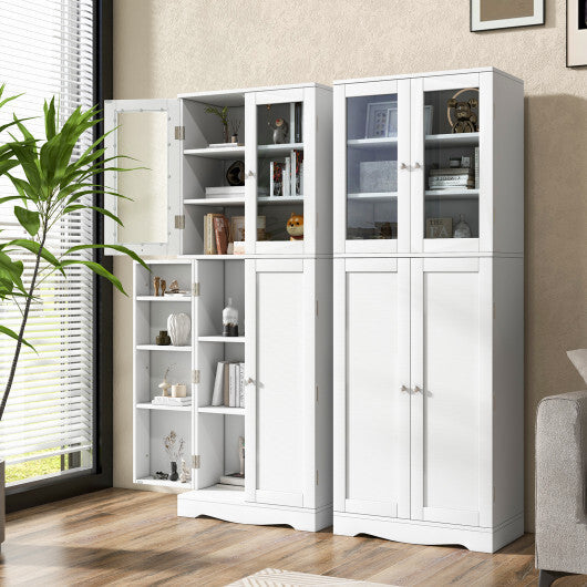 Tall Kitchen Pantry Cabinet with Dual Tempered Glass Doors and Shelves-Black W2B