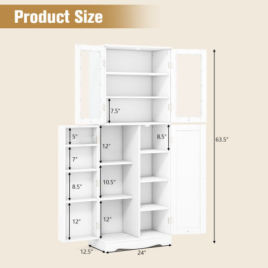 Tall Kitchen Pantry Cabinet with Dual Tempered Glass Doors and Shelves-Black W2B