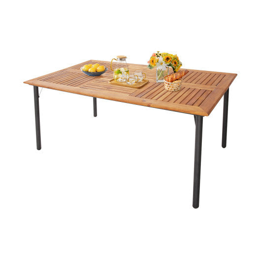 Patio Acacia Wood Dining Table with Umbrella Hole and Metal Legs W2B