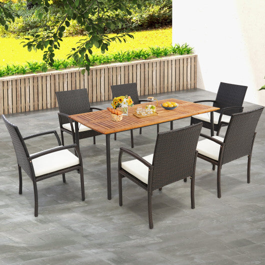 Patio Acacia Wood Dining Table with Umbrella Hole and Metal Legs W2B