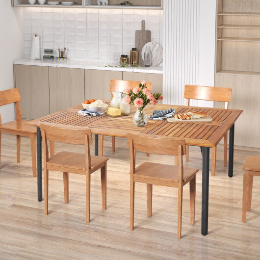 Patio Acacia Wood Dining Table with Umbrella Hole and Metal Legs W2B