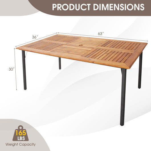 Patio Acacia Wood Dining Table with Umbrella Hole and Metal Legs W2B