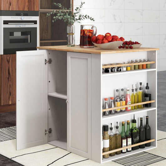 Modern Kitchen Island with Rubber Wood Countertop and Storage-White W2B