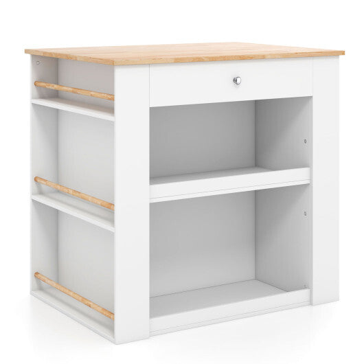 Modern Kitchen Island with Rubber Wood Countertop and Storage-White W2B