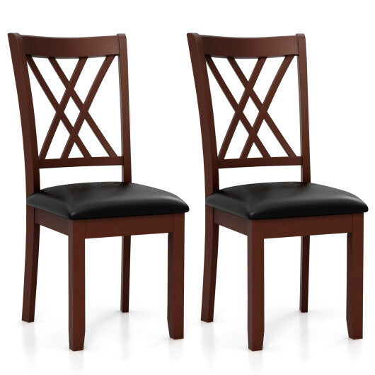 Set of 2 Dining Chair with Backrest and Padded Seat-Brown W2B