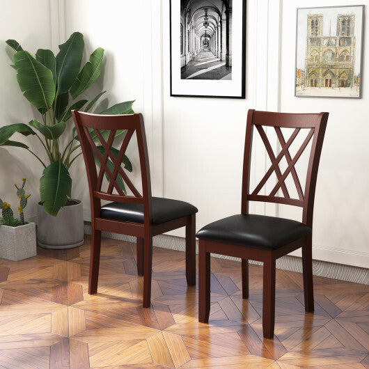 Set of 2 Dining Chair with Backrest and Padded Seat-Brown W2B