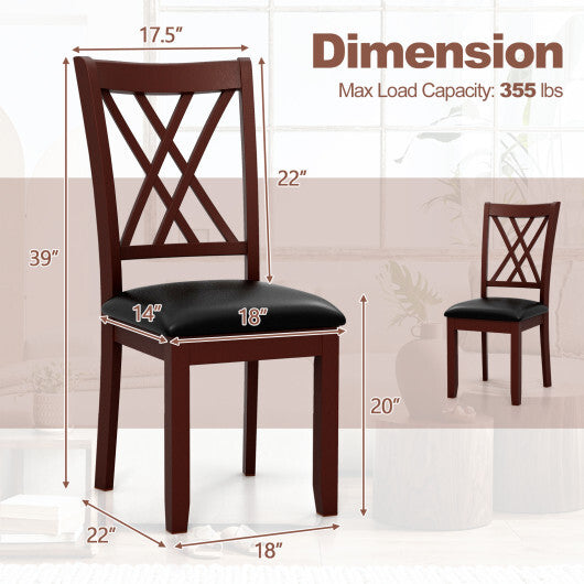 Set of 2 Dining Chair with Backrest and Padded Seat-Brown W2B
