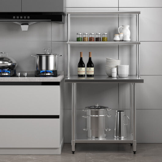 36 x 12 Inch Kitchen Stainless Steel Overshelf with Adjustable Lower Shelf