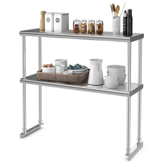 36 x 12 Inch Kitchen Stainless Steel Overshelf with Adjustable Lower Shelf