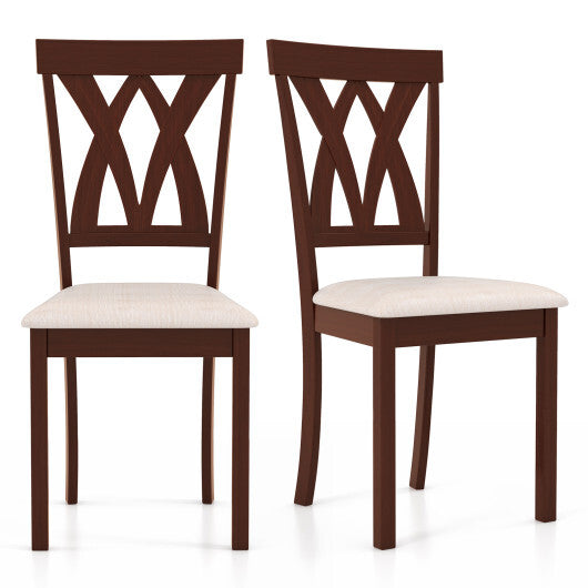 Set of 2 Wood Kitchen Chairs with Faux Leather Upholstered Seat-Coffee W2B