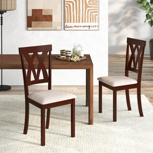 Set of 2 Wood Kitchen Chairs with Faux Leather Upholstered Seat-Coffee W2B