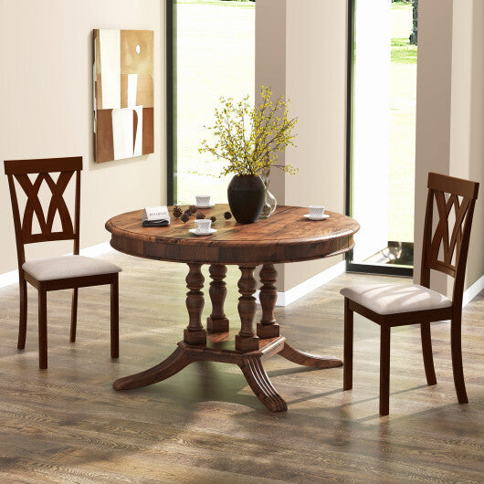 Set of 2 Wood Kitchen Chairs with Faux Leather Upholstered Seat-Coffee W2B