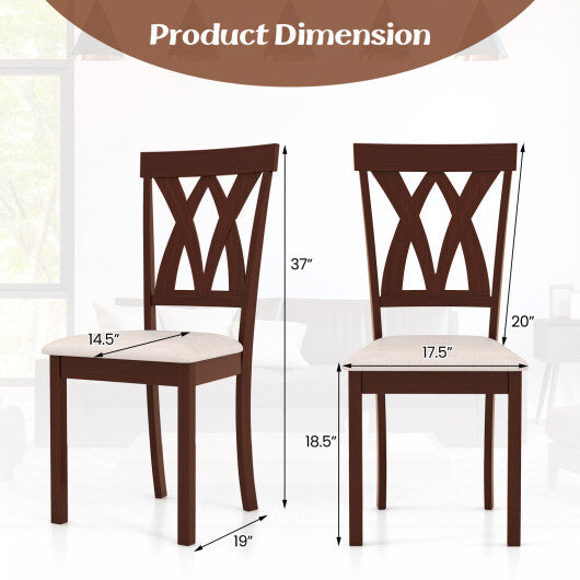 Set of 2 Wood Kitchen Chairs with Faux Leather Upholstered Seat-Coffee W2B