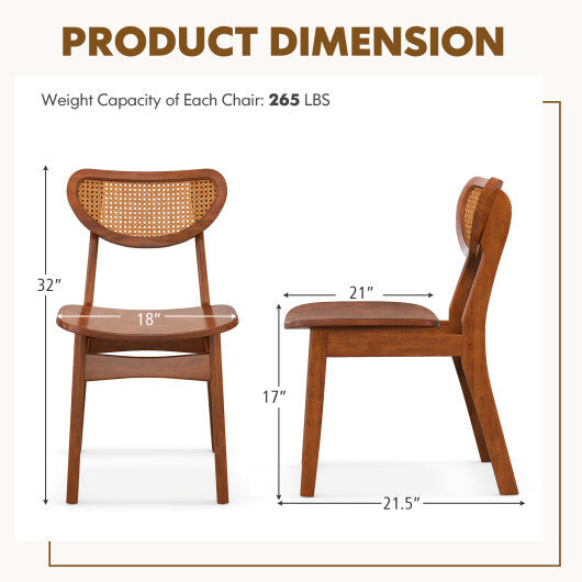 Wooden Dining Chair Set of 2 with Breathable Mesh Cane Backrest-Walnut
