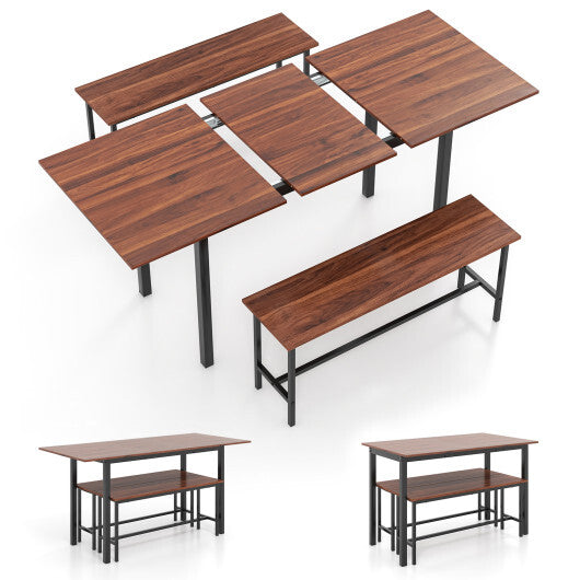 3 Piece Dining Table Set for 4-6 with 2 Benches-Black