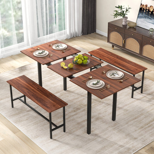 3 Piece Dining Table Set for 4-6 with 2 Benches-Black