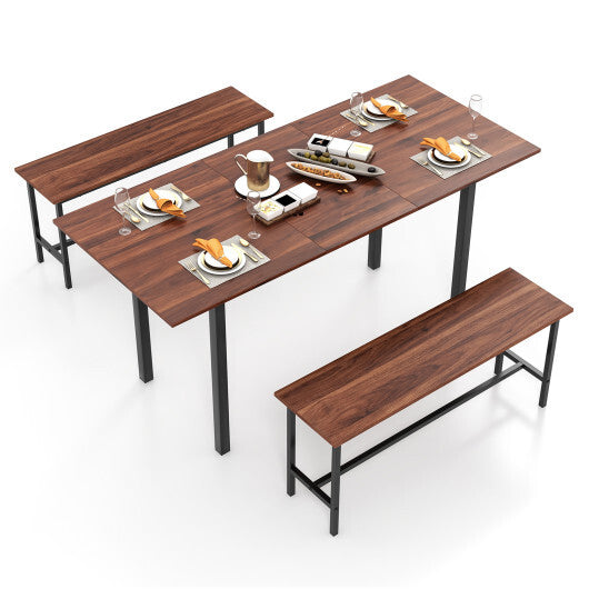 3 Piece Dining Table Set for 4-6 with 2 Benches-Black
