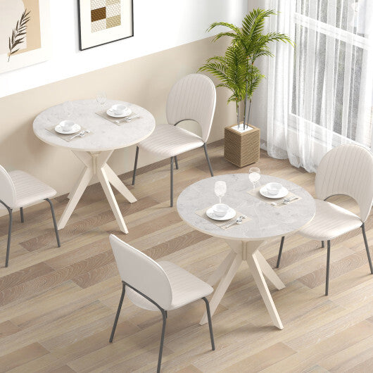 36-Inch Mid Century Modern Kitchen Table with Faux Marble Tabletop and Solid Rubber Wood Legs-White W2B